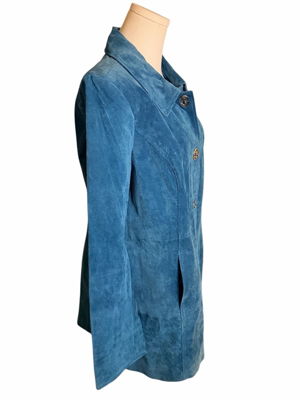 Dennis by Dennis Basso Teal Suede Leather Jacket Y2K Statement Coat M - Picture 7 of 13